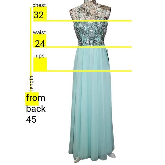 Formal Rhinestone Strapless Sparkle Blue Flowy Gown Long Maxi Dress BRAND NEW! - Picture 4 of 16